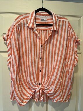 Sonoma Orange & White Striped Button-Up Top